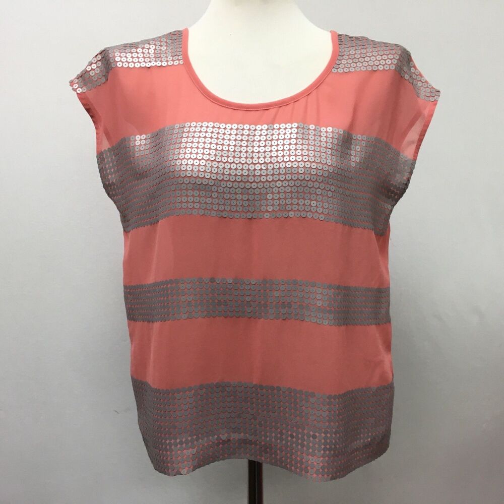 Kensie Women's Top Medium Pink Silver Sheer